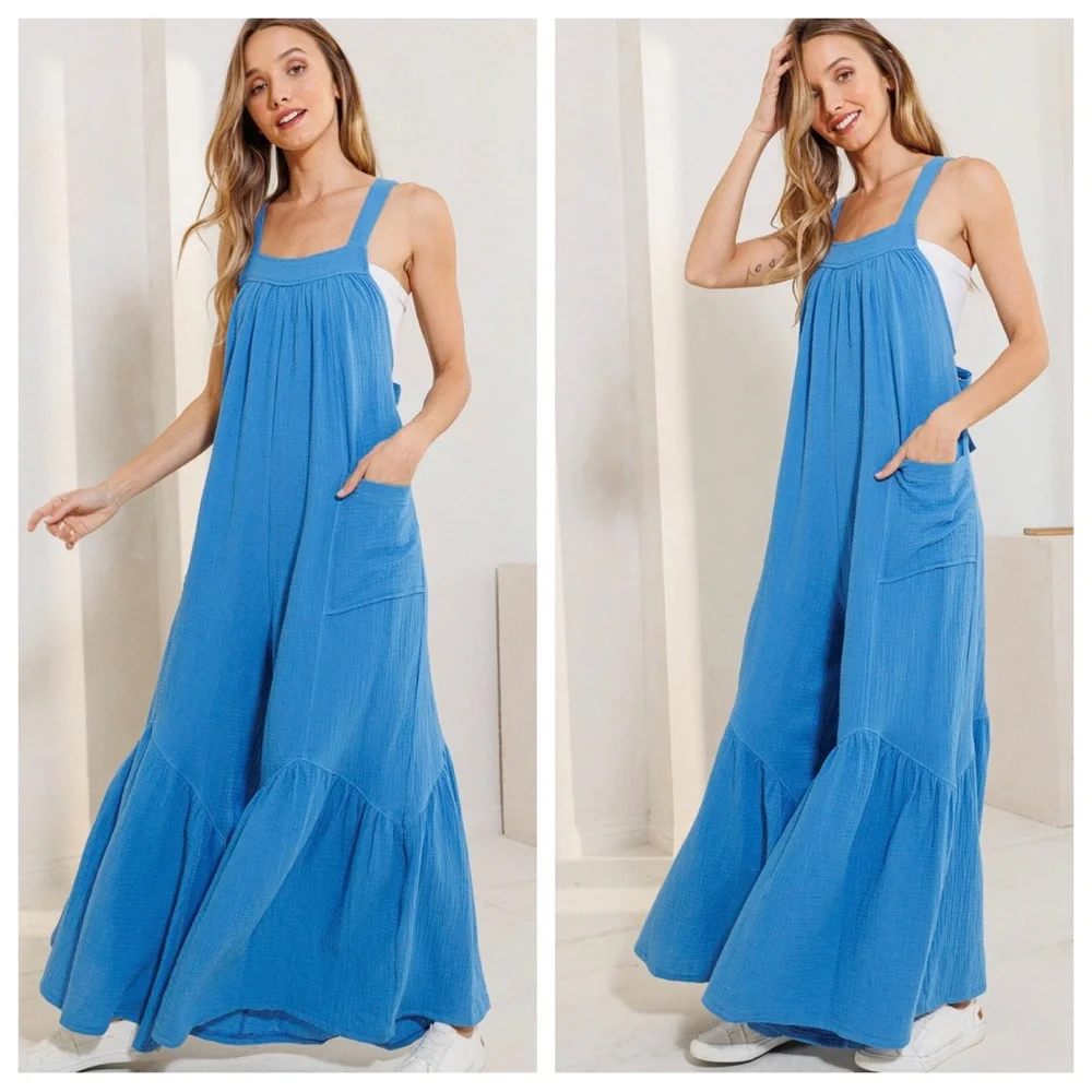 Spring 2023 Boho -Cotton gauze solid fabric Wide leg
Jumpsuit - Picture 3 of 3